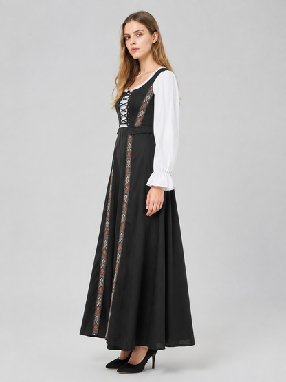 Long Black Historical-Style Dress with Lacing side view
