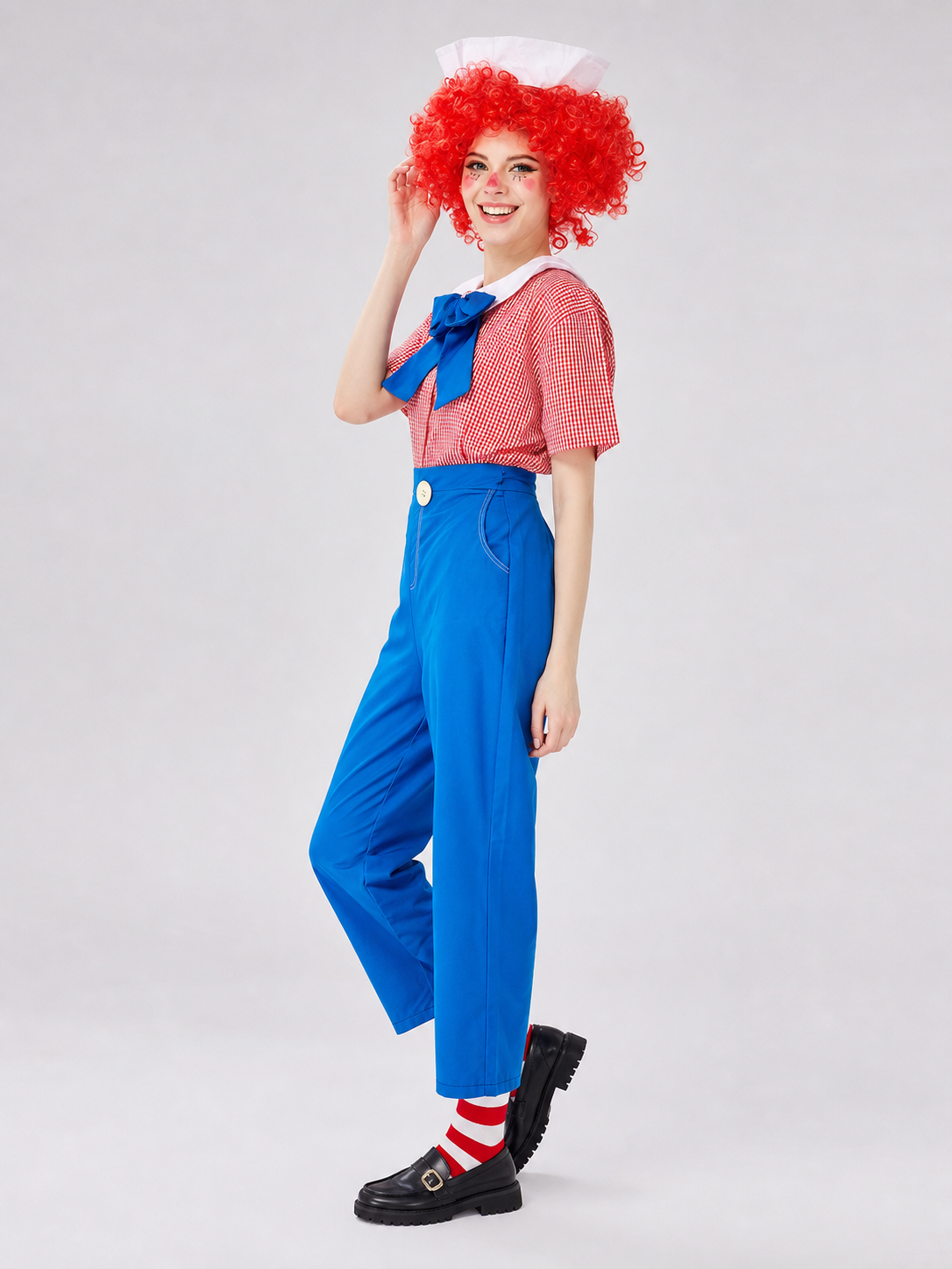 Circus-Style Clown Costume with Bow and Pants