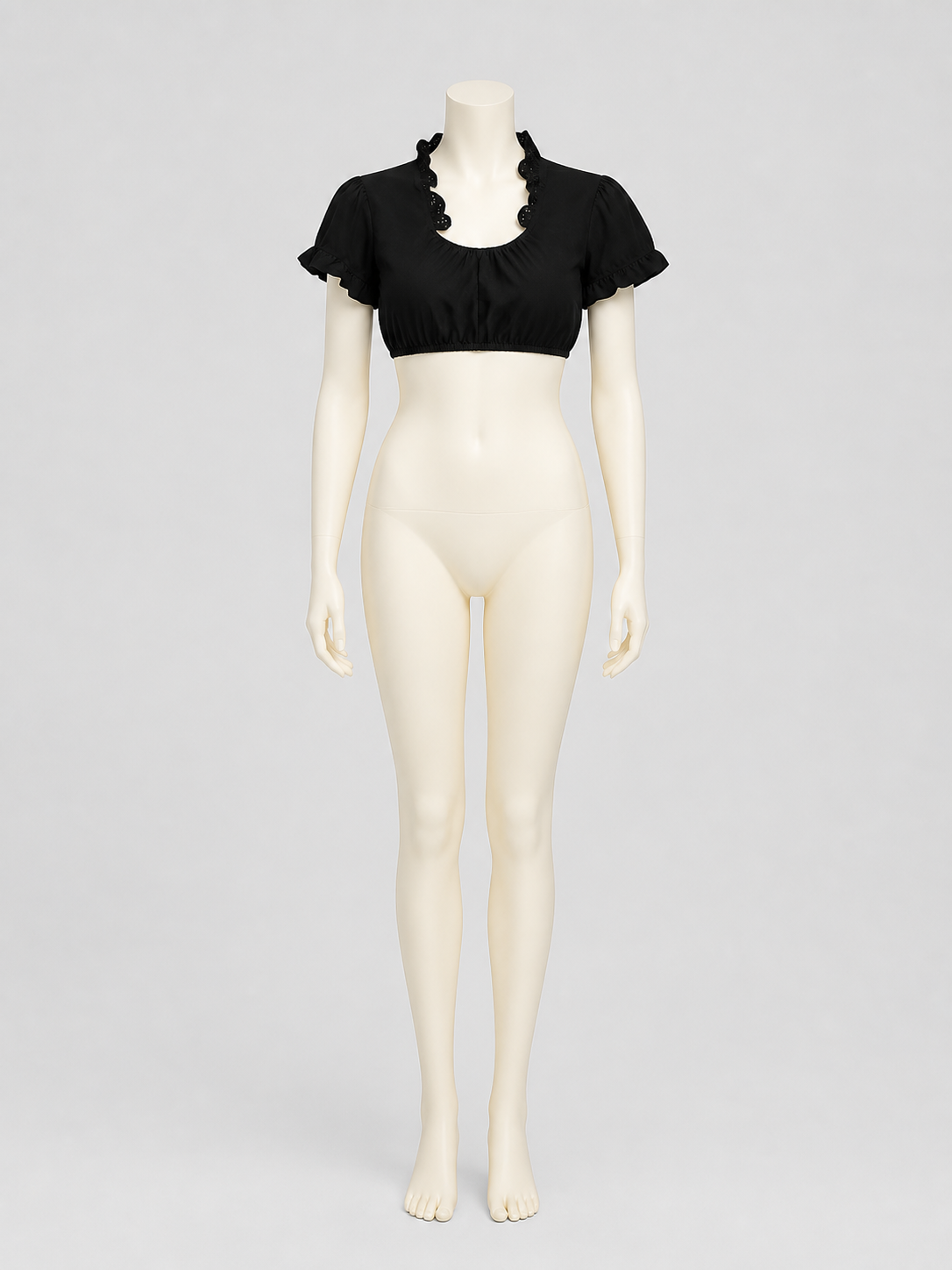 Cropped Black Top with Puff Sleeves side view