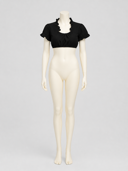 Cropped Black Top with Puff Sleeves side view
