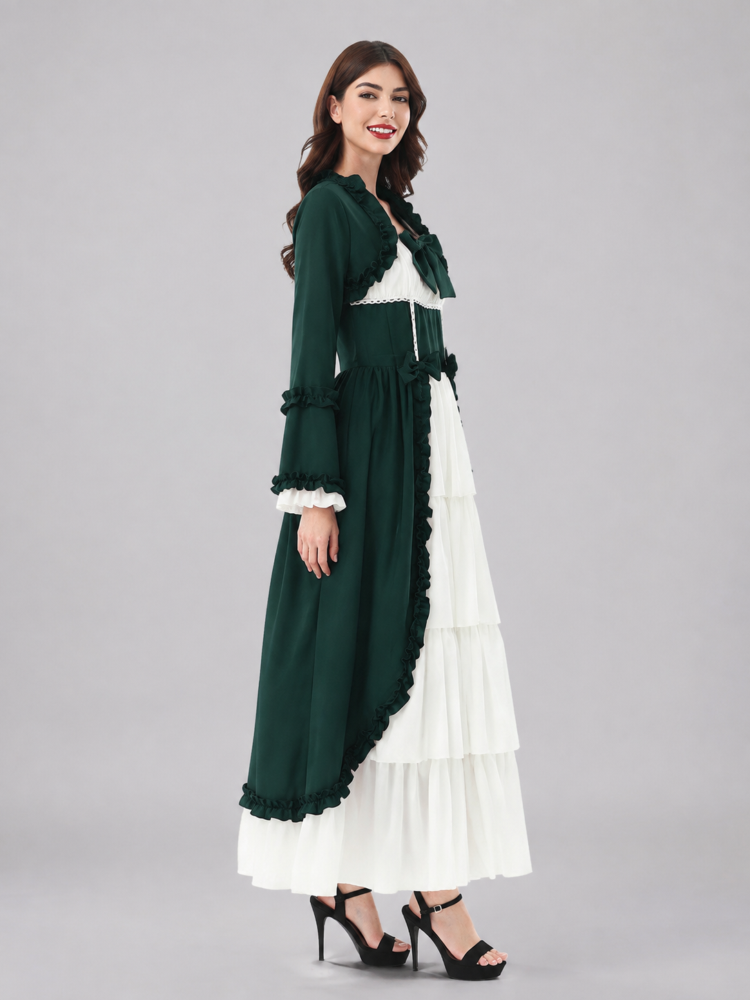 Stage Dark Green Dress with White Trim side view