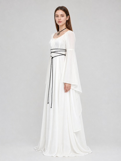 White Long Dress with Black Lacing