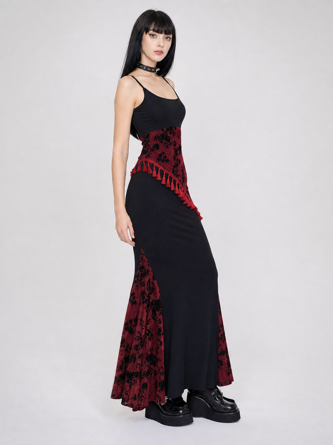 Long Black and Red Gothic Mermaid Dress
