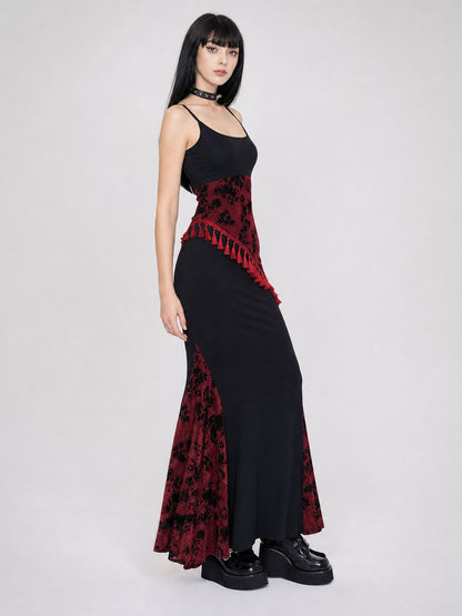 Long Black and Red Gothic Mermaid Dress