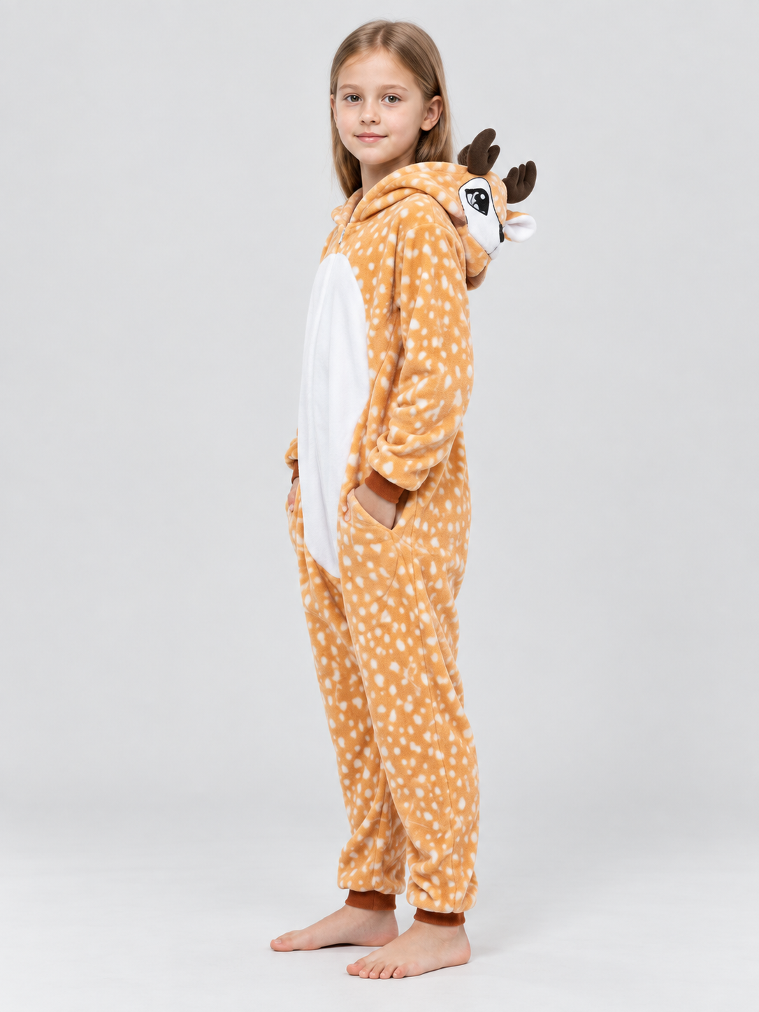 Flannel Pajama Jumpsuit with Hood and Horns