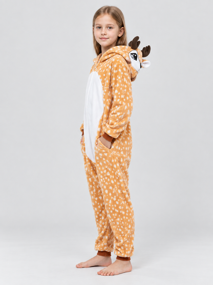 Flannel Pajama Jumpsuit with Hood and Horns