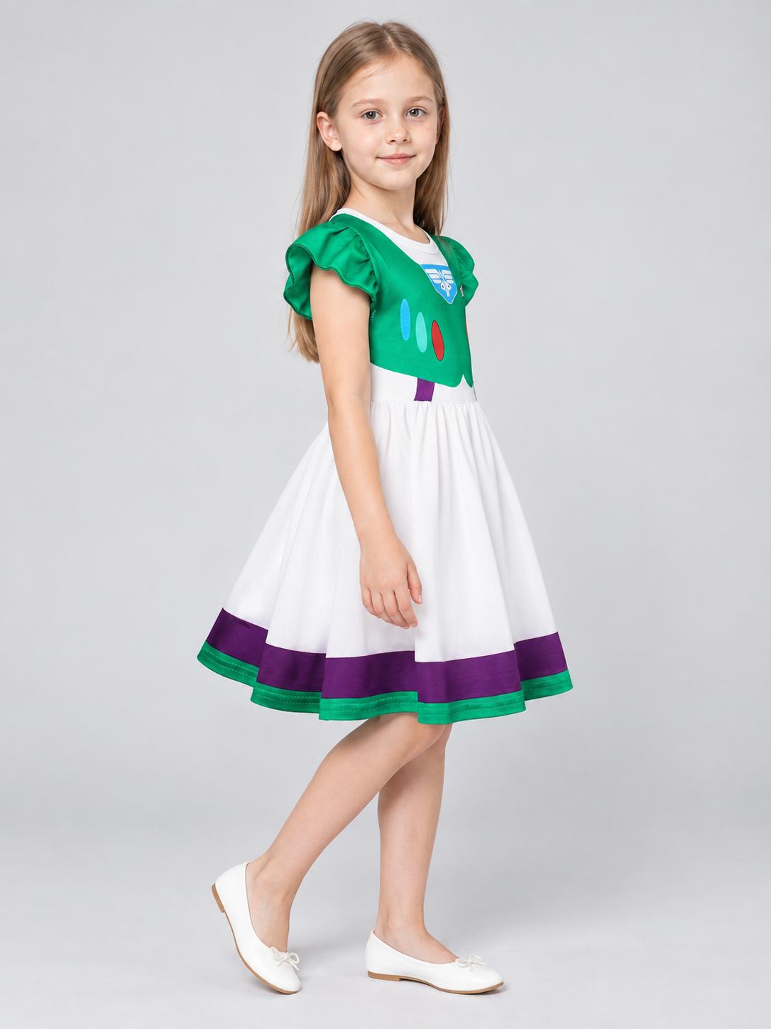 A-Line Children's Dress with Green Bodice side view
