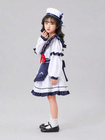 Nautical-style stage costume with bows