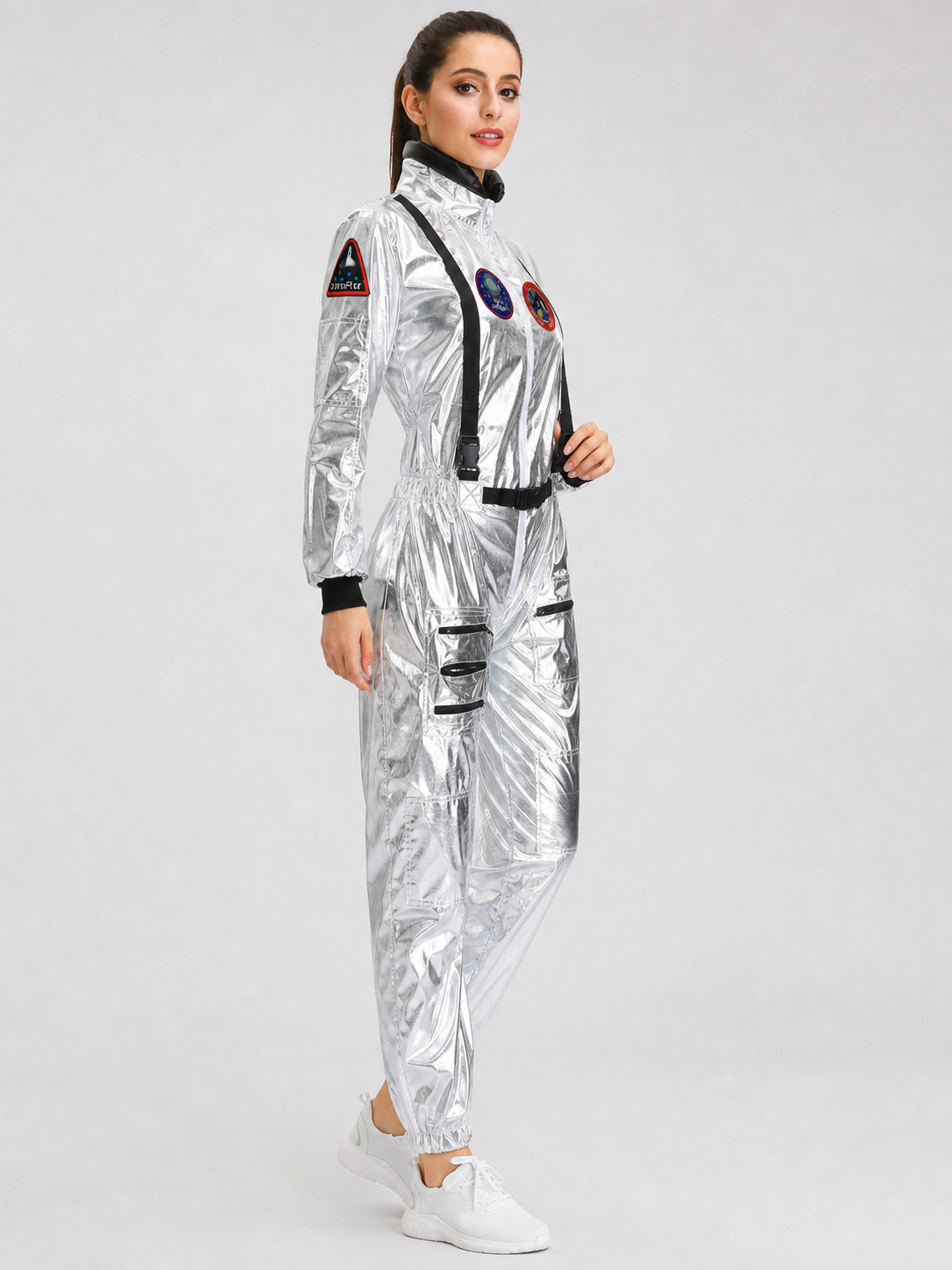 Silver Astronaut Costume with Pockets and Patches