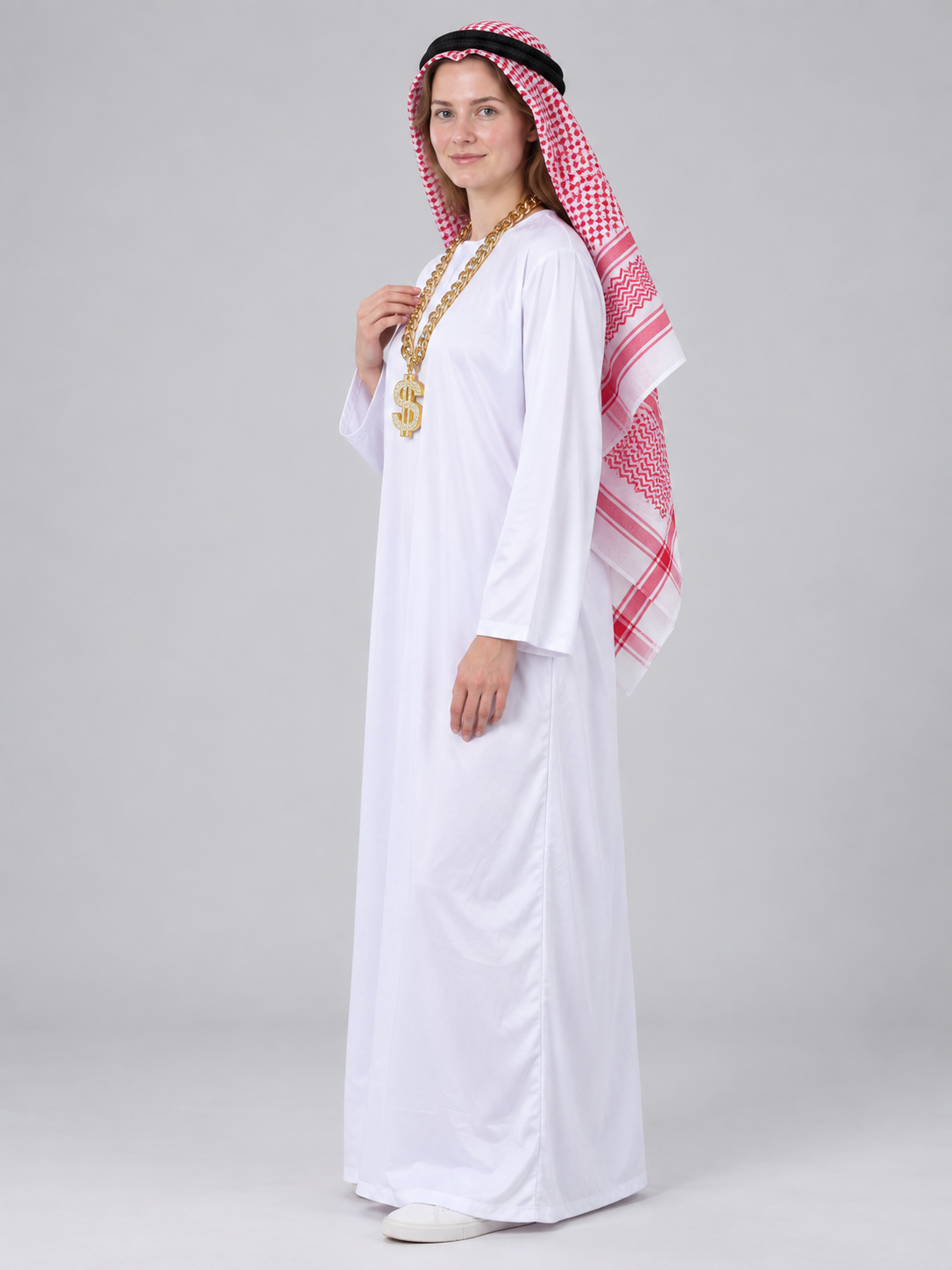 Carnival Costume with Red and White Headscarf and Chain