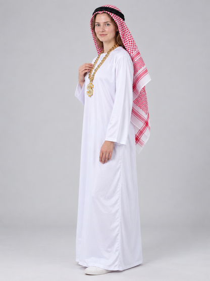 Carnival Costume with Red and White Headscarf and Chain