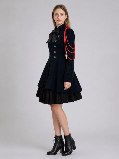 Gothic cosplay dress with bow and ruffle side view