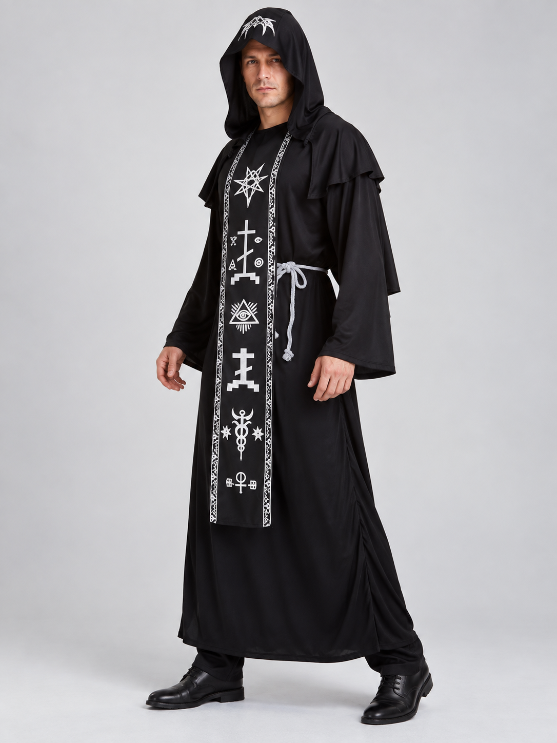 Vampire Halloween Costume with Hood and White Symbols
