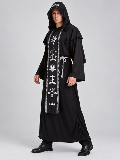 Vampire Halloween Costume with Hood and White Symbols