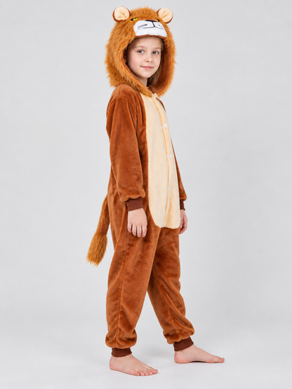 Brown Hooded Pajama Jumpsuit with Ears and Tail