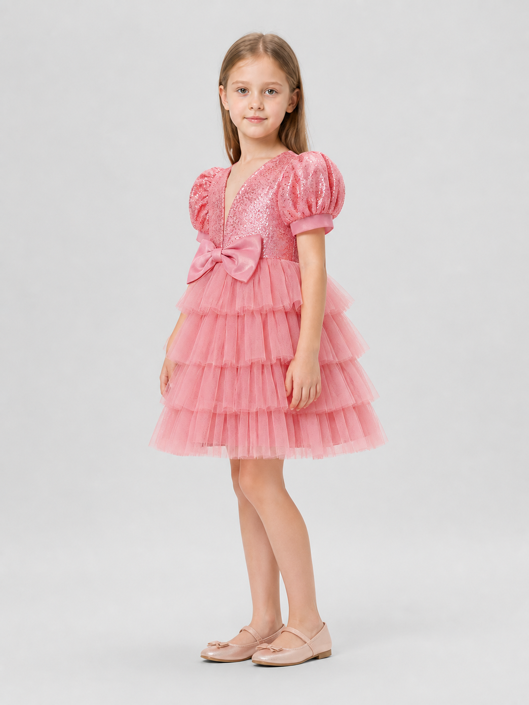 Girls' Tutu Dress with Sequins, Tulle, and Bow side view
