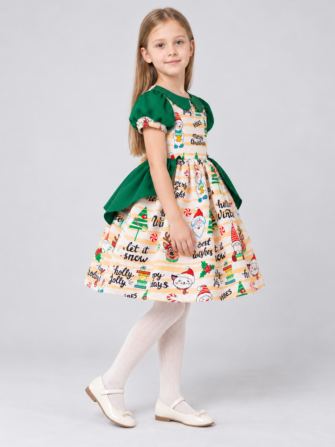Dressy Girls' Dress with Christmas Print