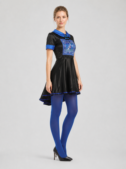 Zombie Costume Dress, Blue and Black, Fitted, Full Skirt side view