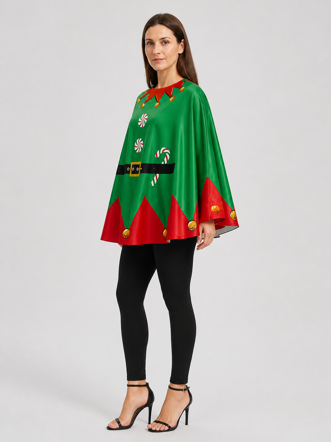 Christmas Green Elf-Style Cape with Belt side view
