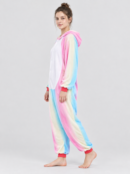 Hooded Kigurumi Jumpsuit, Flannel, Pastel