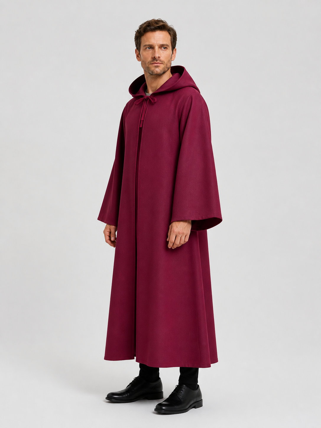 Burgundy Long Hooded Cape for Vampire Cosplay side view