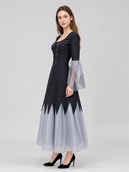 Gothic Black and Gray Lace-Up Cosplay Dress