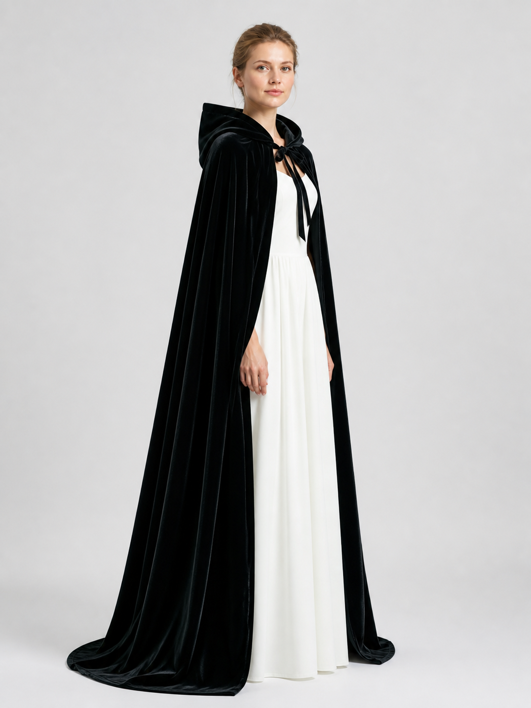Black Long Hooded Cape for Cosplay side view