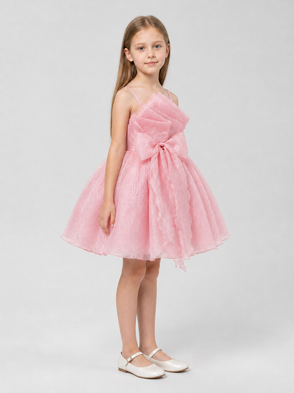 Girls' Spaghetti-Strap Dress with Bow and Full Skirt side view