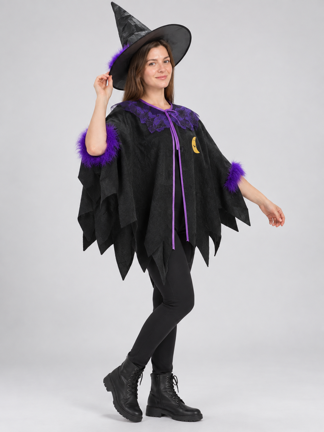 Witch Costume: Cloak and Hat, Black and Purple