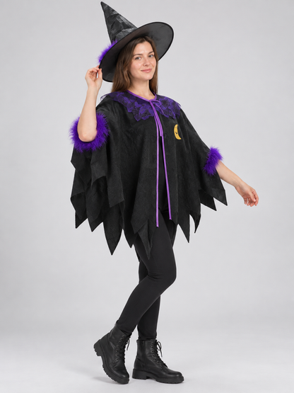 Witch Costume: Cloak and Hat, Black and Purple