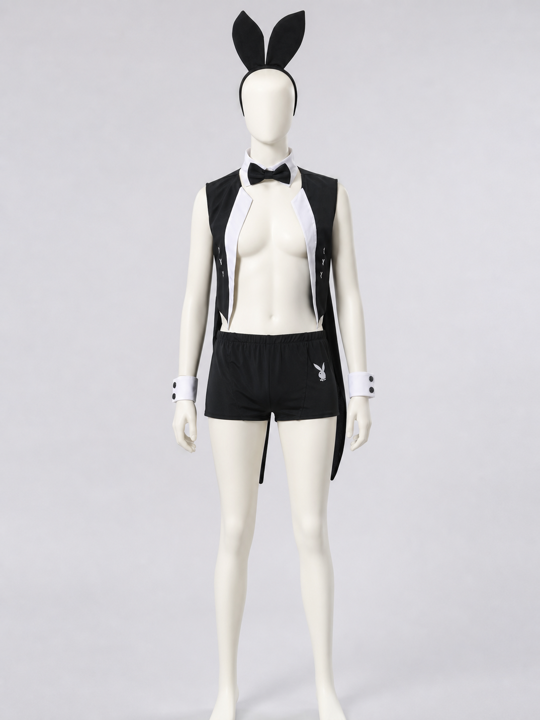 Black-and-White Rabbit Costume with Ears and Bow Tie