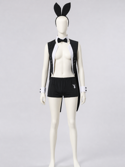 Black-and-White Rabbit Costume with Ears and Bow Tie