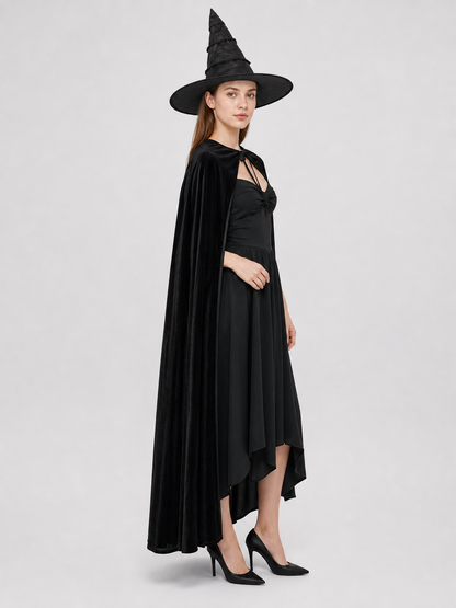 Black Costume Cape with Green Gloves