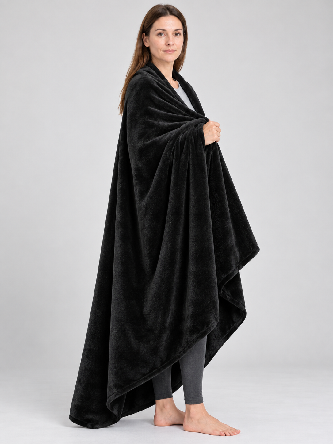 Black plush fleece rectangular blanket