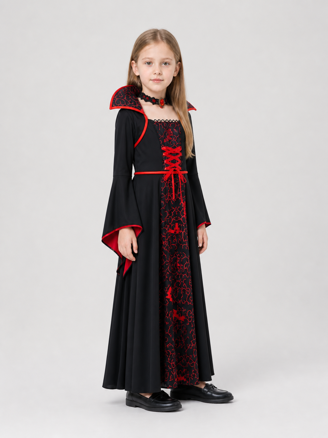 Children's Vampire Halloween Costume with Dress and Necklace side view