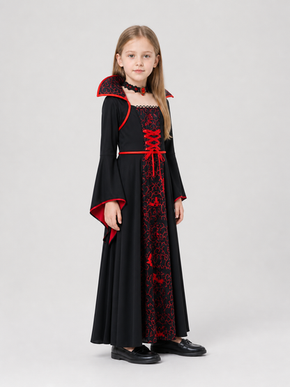 Children's Vampire Halloween Costume with Dress and Necklace side view