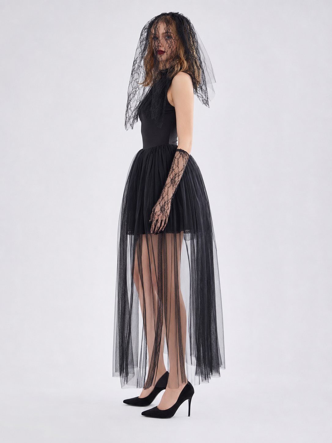 Gothic Halloween Zombie Costume with Veil