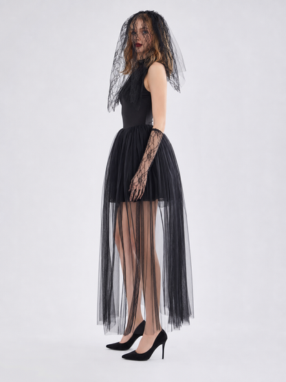 Gothic Halloween Zombie Costume with Veil