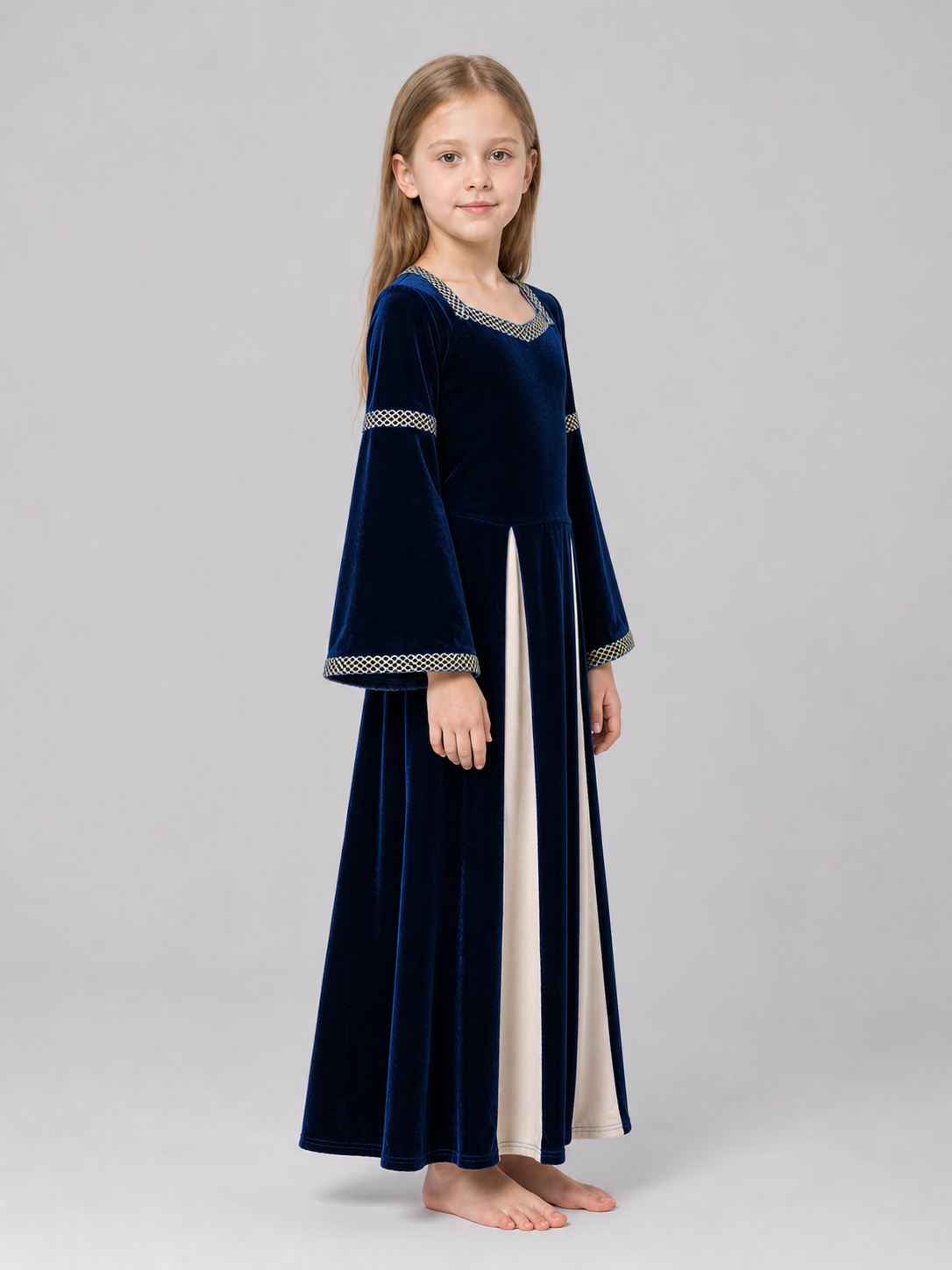 Medieval-Style Maxi Dress with Flared Sleeves
