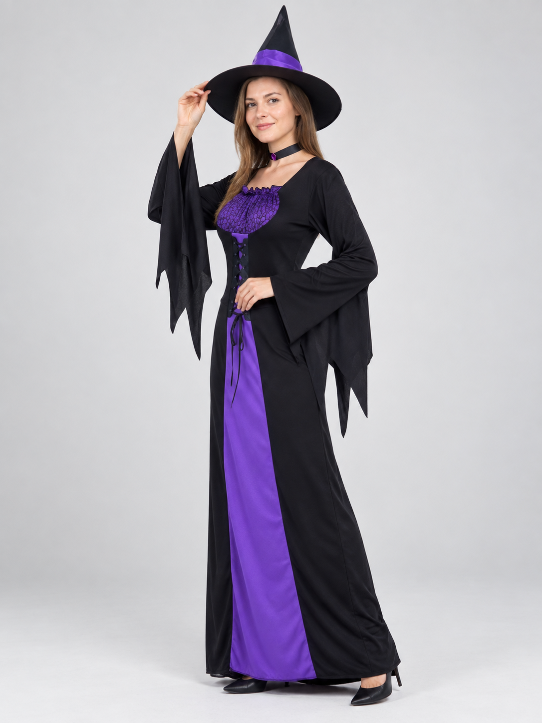 Witch Costume with Pointed Hat and Choker