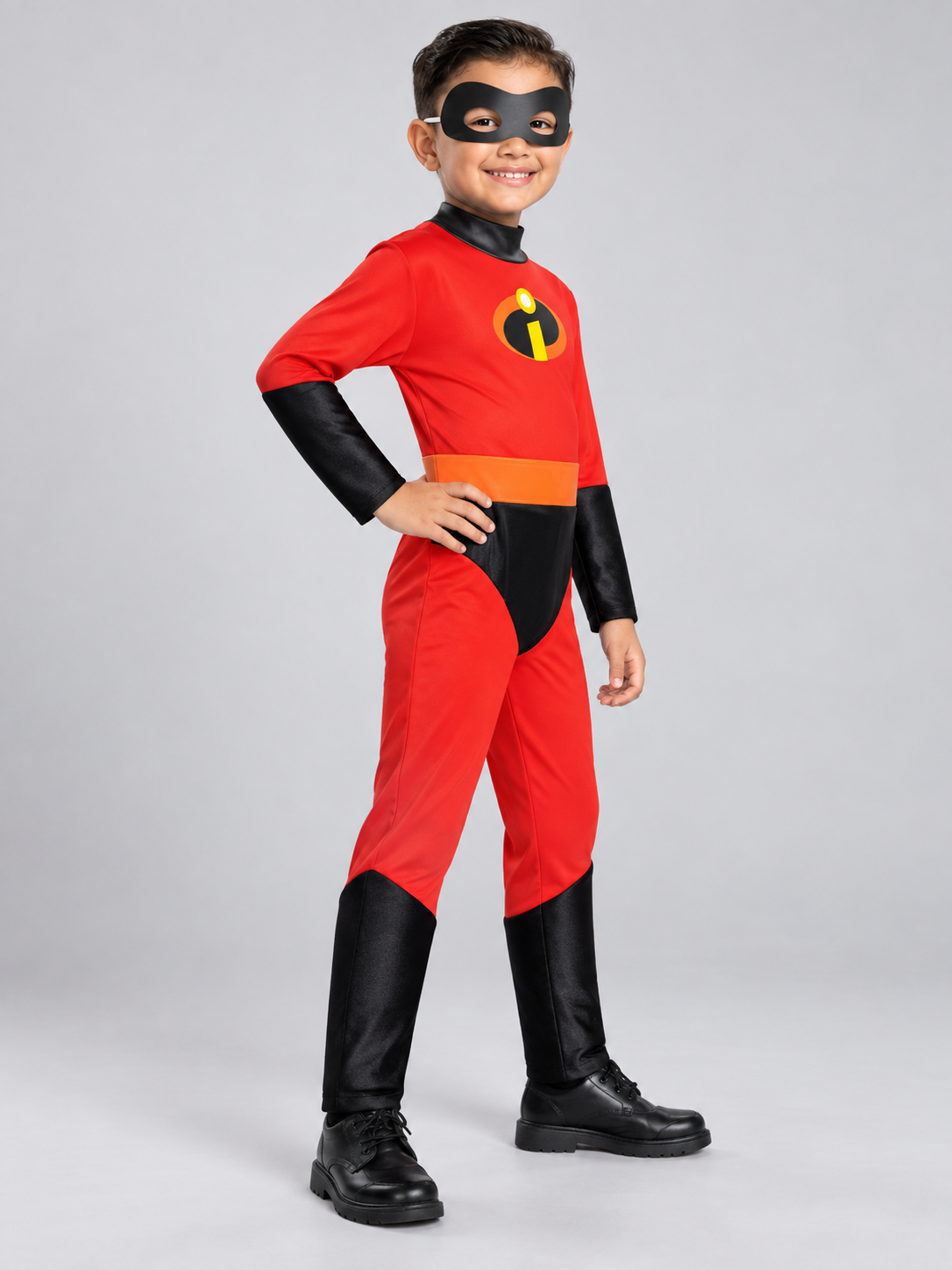 Kids' red superhero costume with mask