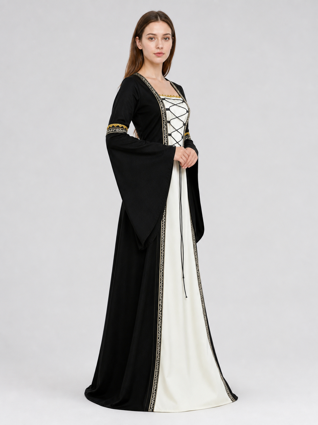 Medieval Halloween Costume Dress with Lace-Up Detail