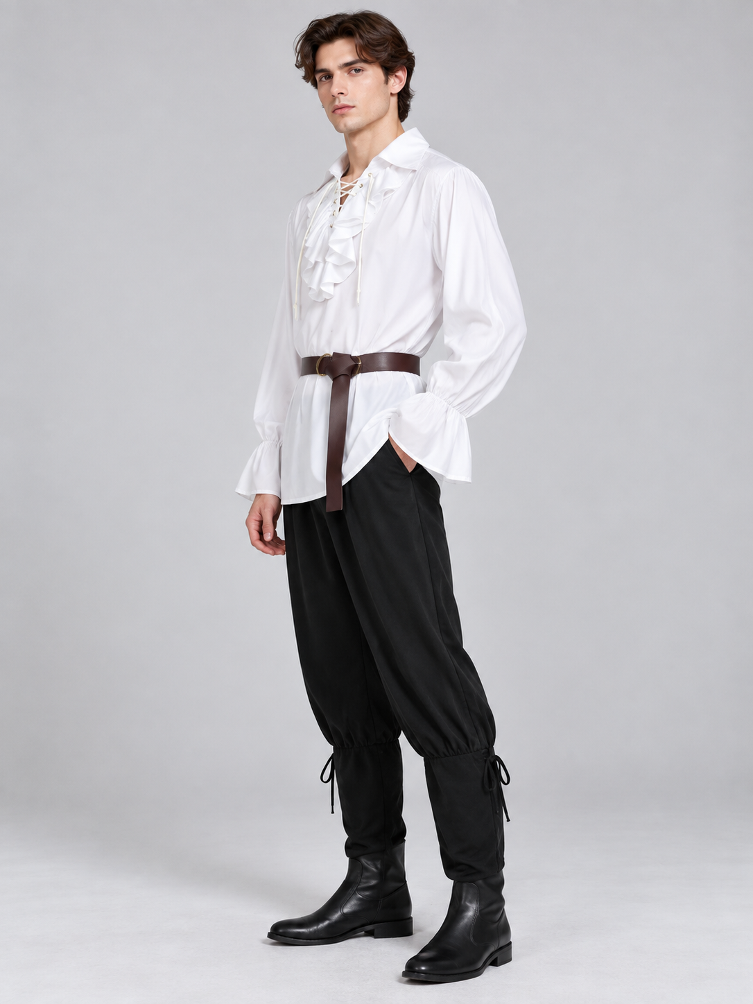 Medieval-Style Costume: White Shirt, Pants, Belt