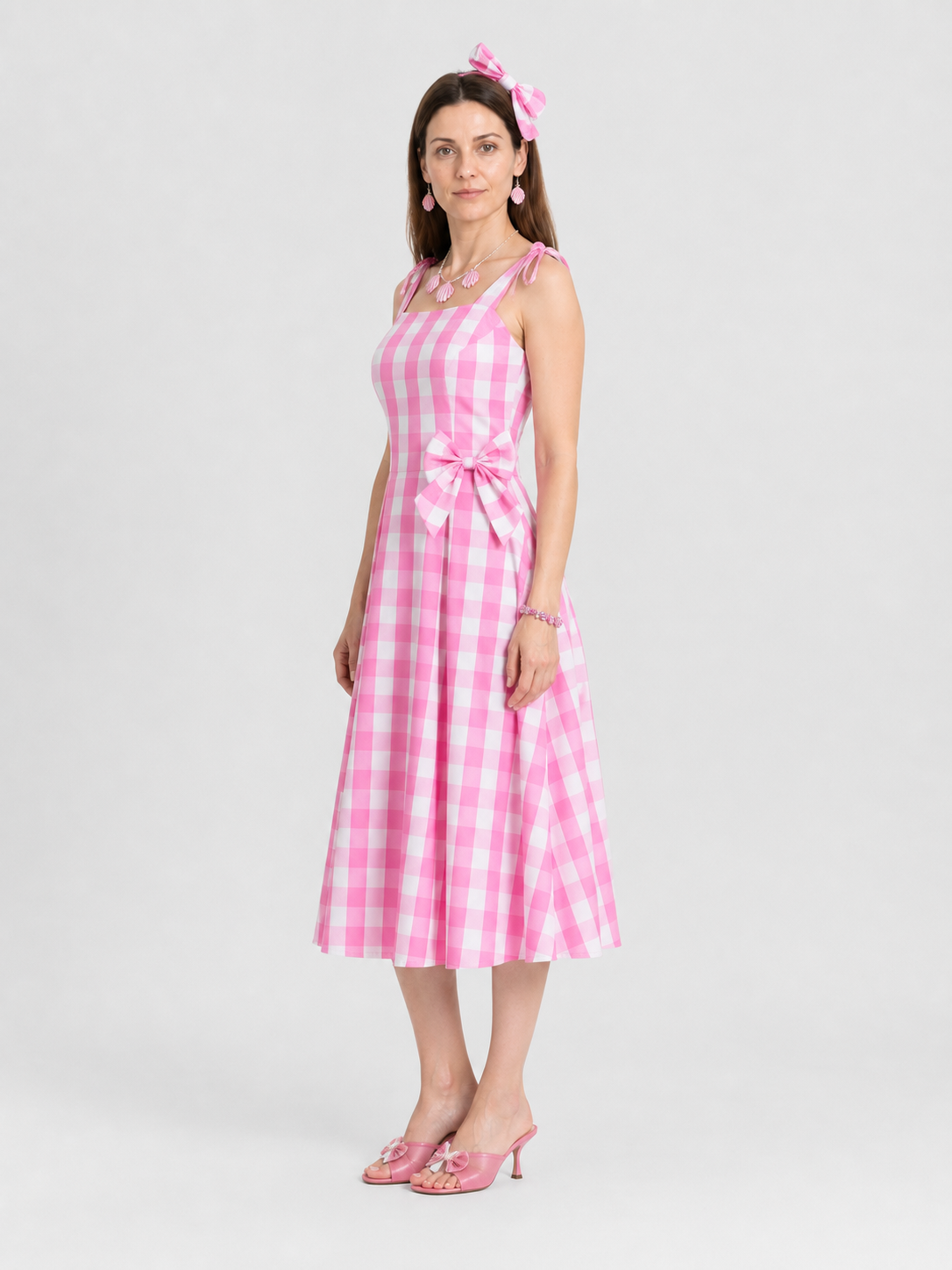 Barbie Cosplay Set: Pink and White Checkered Dress side view