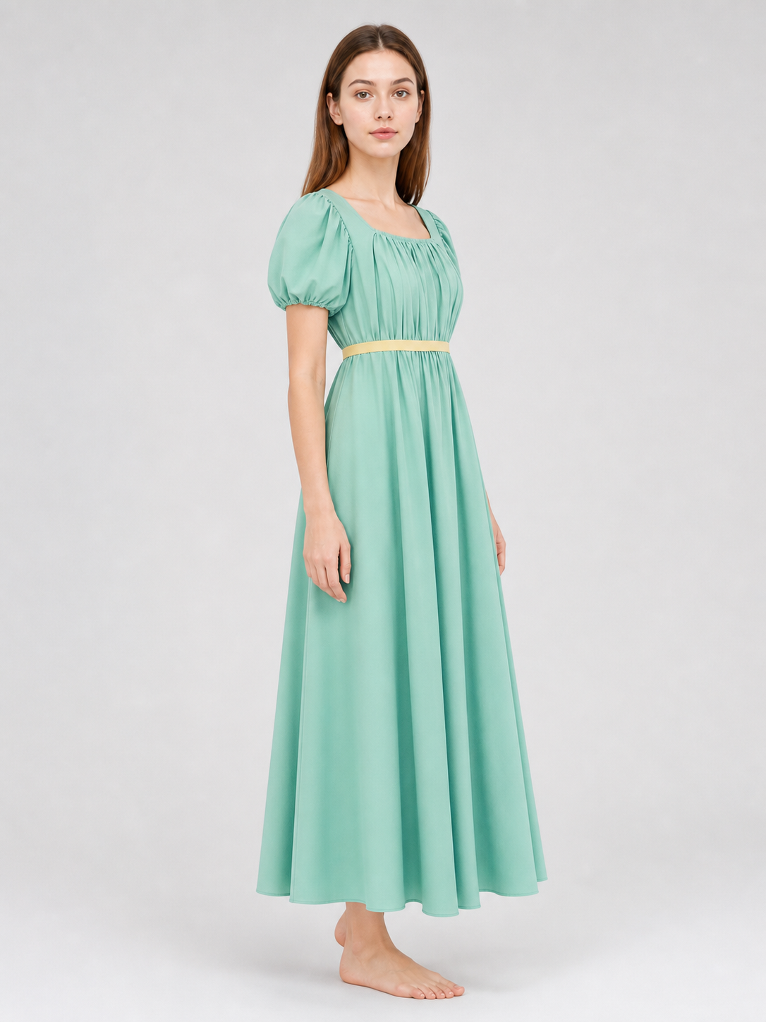 Mint Regency-Style Dress with Puff Sleeves