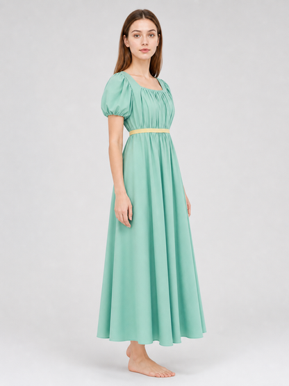 Mint Regency-Style Dress with Puff Sleeves