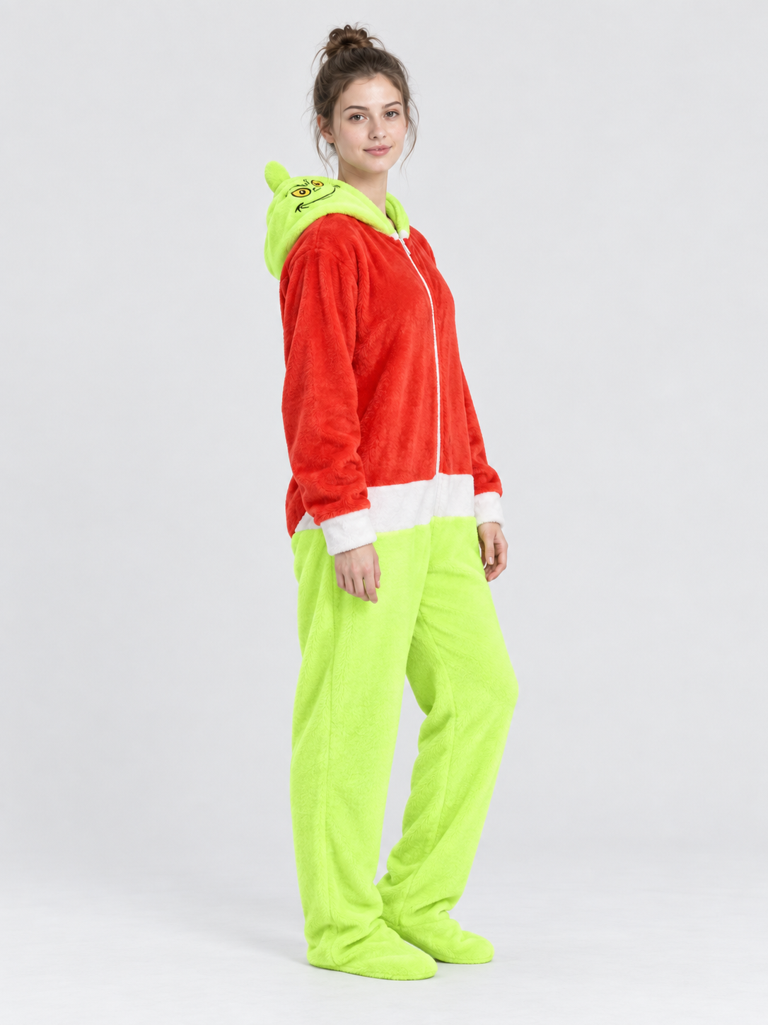 Flannel Hooded Zip Pajama Jumpsuit, Red