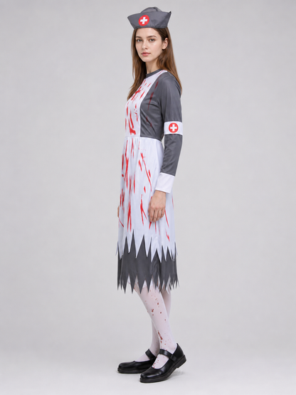 Halloween Costume: Medical Uniform with Blood Print side view