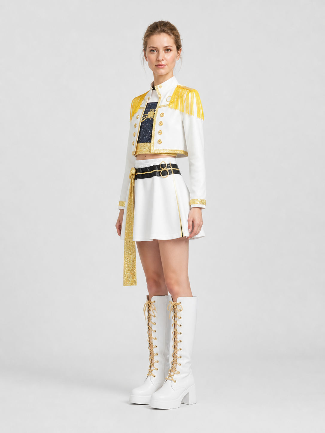 Children's K-POP Cosplay Costume, White Uniform side view