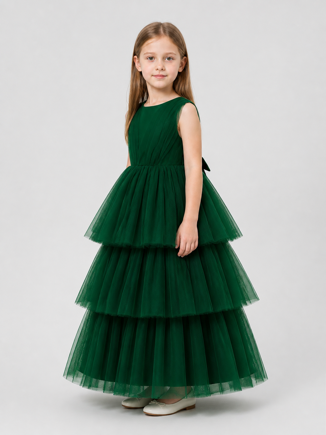 Formal Dress with Full Tulle Skirt, Dark Green